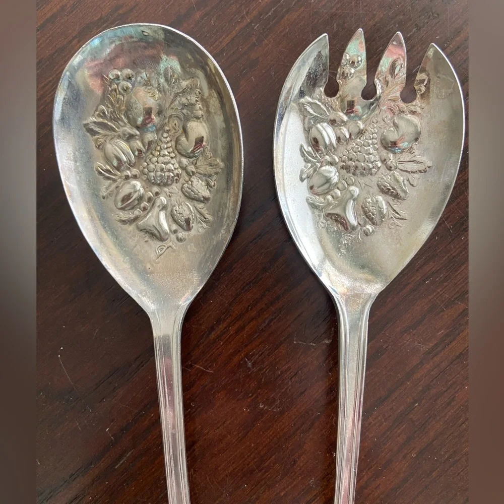 Vintage Sheffield England Silver Plated Bon Berry Serving Salad Set Spoons